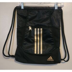 Black And Gold Adidas‎ Drawstring Backpack Zipper Good Condition